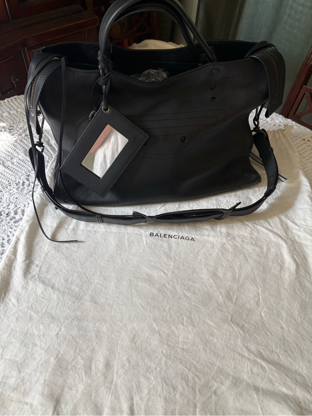 Black Leather Top-Handle Shoulder Bag
